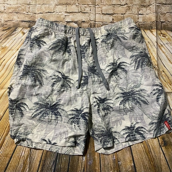 Tommy Bahama Relax Gray Tropical Print Mesh Brief Line Swim Trunks - Picture 1 of 4